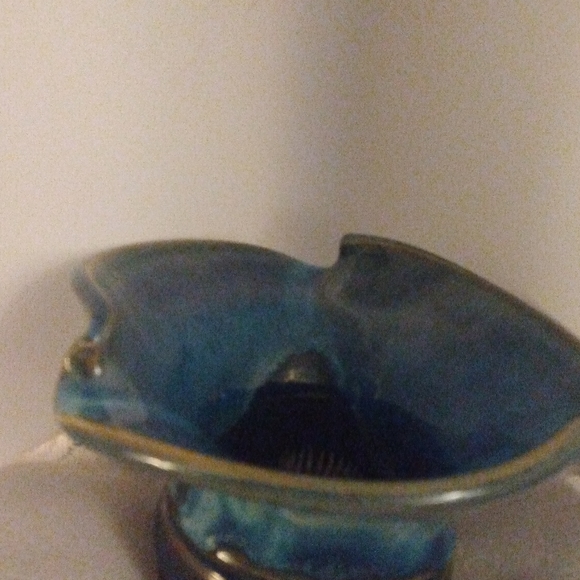 Blue Glazed Pottery Flower Planter 6X4 in.Tall. - Picture 2 of 5